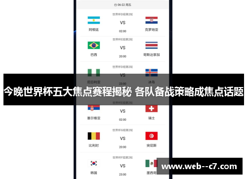 今晚世界杯五大焦点赛程揭秘 各队备战策略成焦点话题
