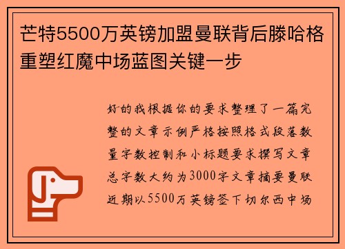 芒特5500万英镑加盟曼联背后滕哈格重塑红魔中场蓝图关键一步